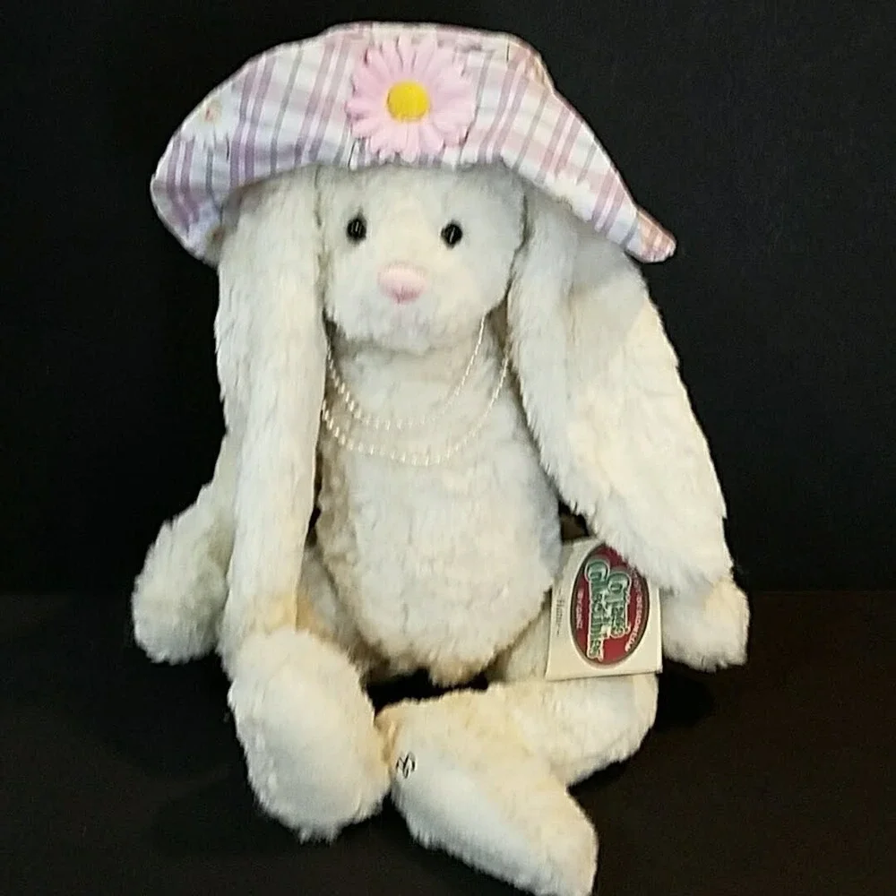 Ganz Cottage Collectibles Hattie Cream Bunny Plush Hat Pearls 1997 Christy Rave